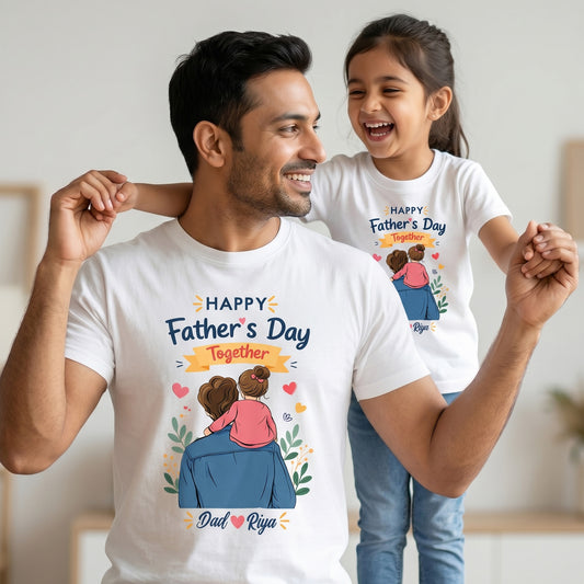 New Born & Baby Clothing | Happy Father's Day Together Dad & Daughter Twinning White Sets T-shirt  | Soft T-shirt