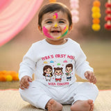 New Born & Baby Clothing | Baby First Holi With Cousins Dress with Baby Name | Soft Cotton