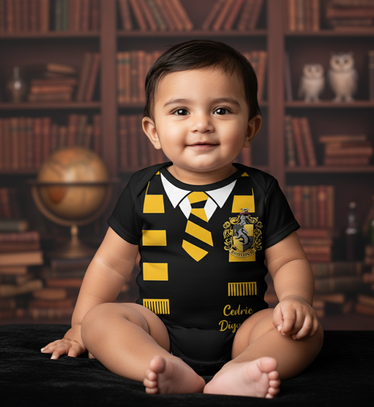 Baby Tiny Hufflepuff Suit – Harry Potter Gryffindor Edition With Customized Baby Name_ Black Onesie