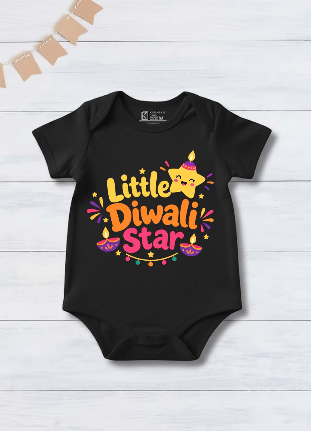 Little Diwali Star _  Black Onesie