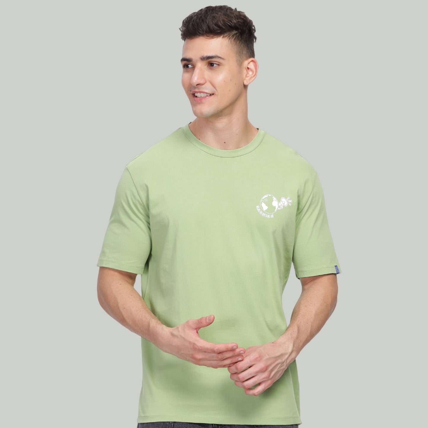 Men Drop-shoulder Loose Fit premium organic cotton Eco Tshirt Sage Green