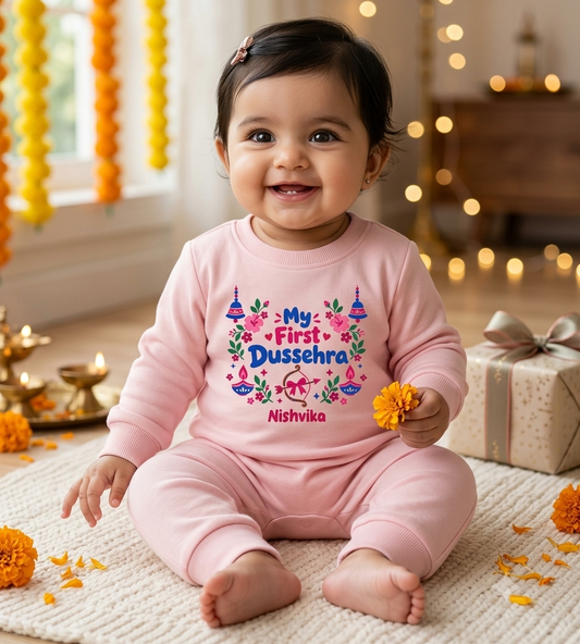 My First Dasara With Customized Baby Name _ Full Pink Romper