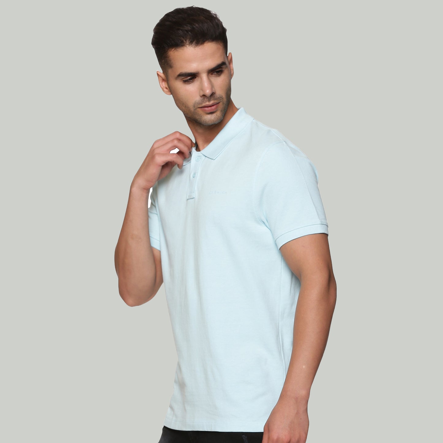 Men Sky Blue Polo Collar Organic Cotton T-Shirt