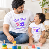 New Born & Baby Clothing | Best Dad & Daughter Together With Custom Baby & Father Name Handprints Design Combo | Soft T-shirt