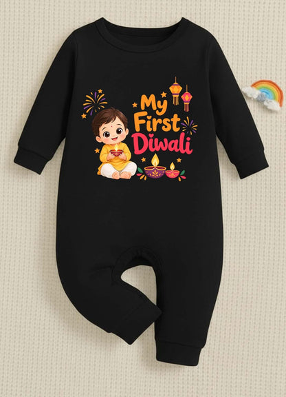 My First Diwali  _ Full Black Romper