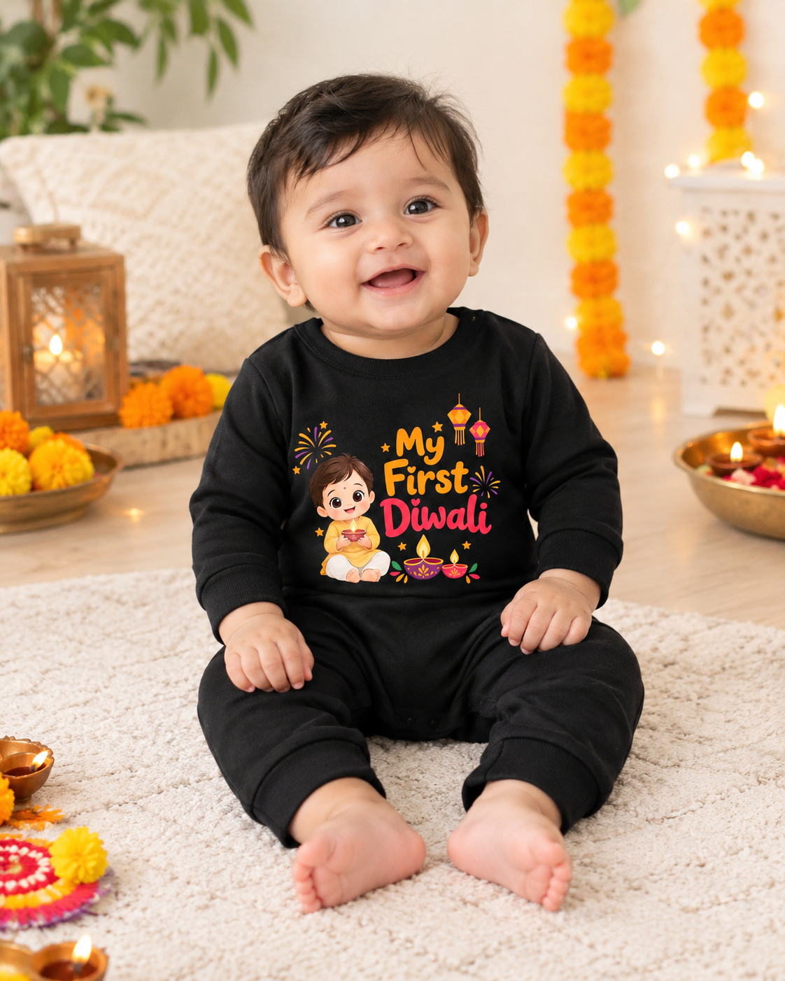 My First Diwali  _ Full Black Romper