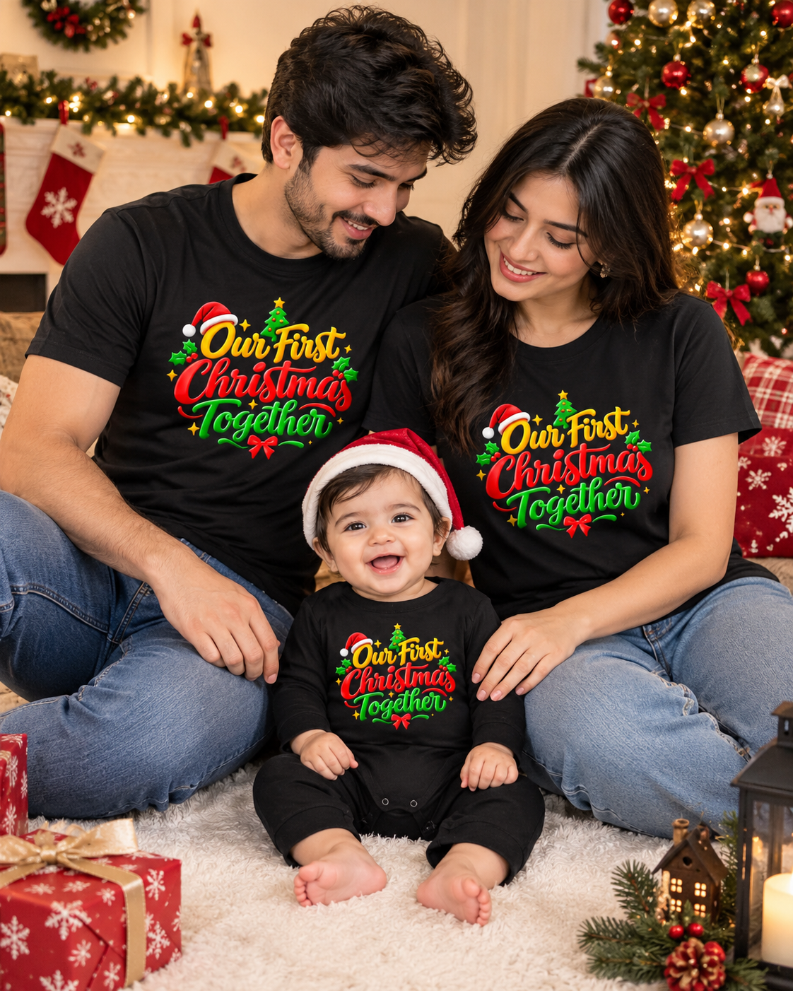 Our First Christmas Together   _ Black Family Twinning T-shirts