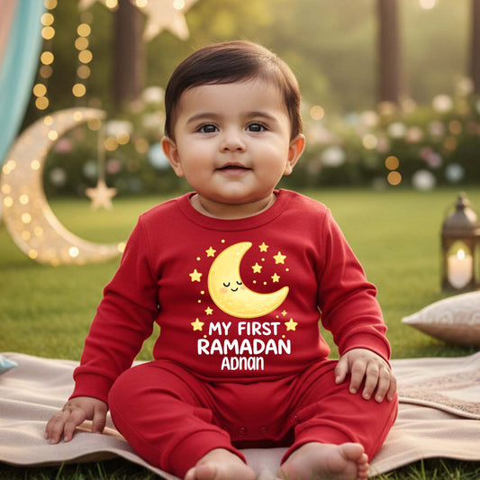 Newborn & Baby Clothing | Baby My First Ramadan With Personalized Name | Soft Cotton Red Romper