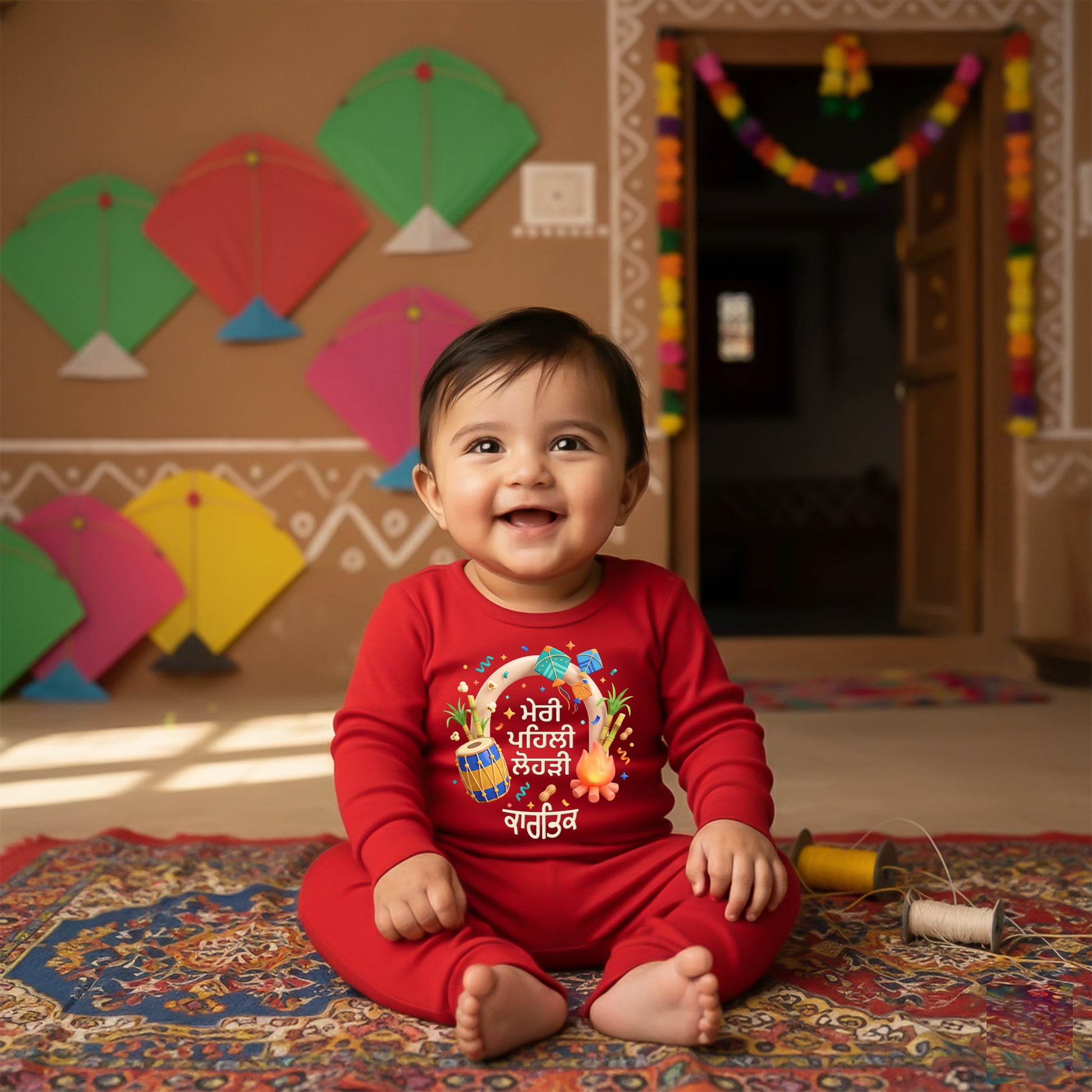 first lohri baby dress red cotton romper