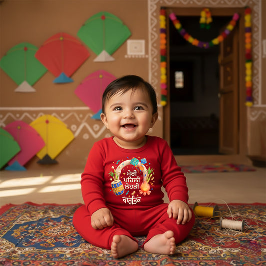 first lohri baby dress red cotton romper