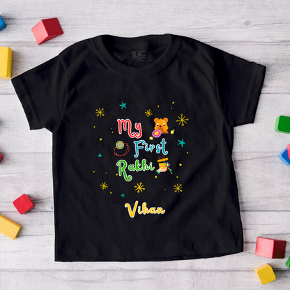 My First Rakhi with customised name _Black Tee