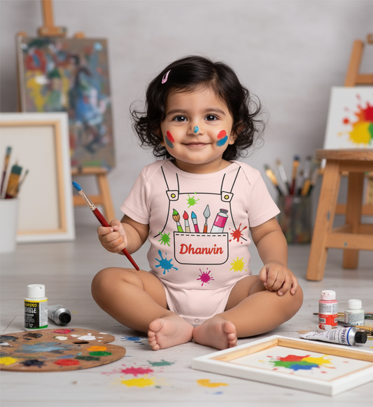 Baby Artist Romper With Customized Baby Name_ Pink Romper
