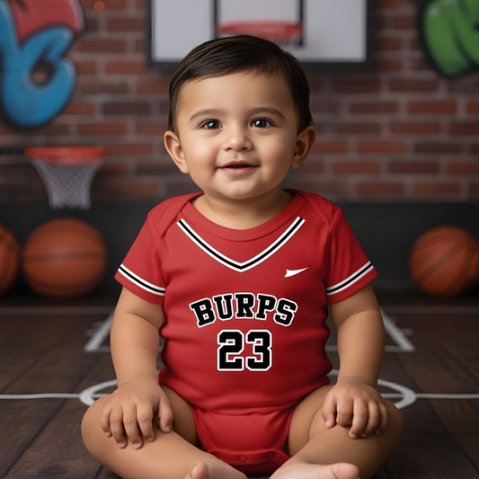 Red Basketball Jersey Inspired  With Customized Baby Name Bodysuit _ Red Bodysuit