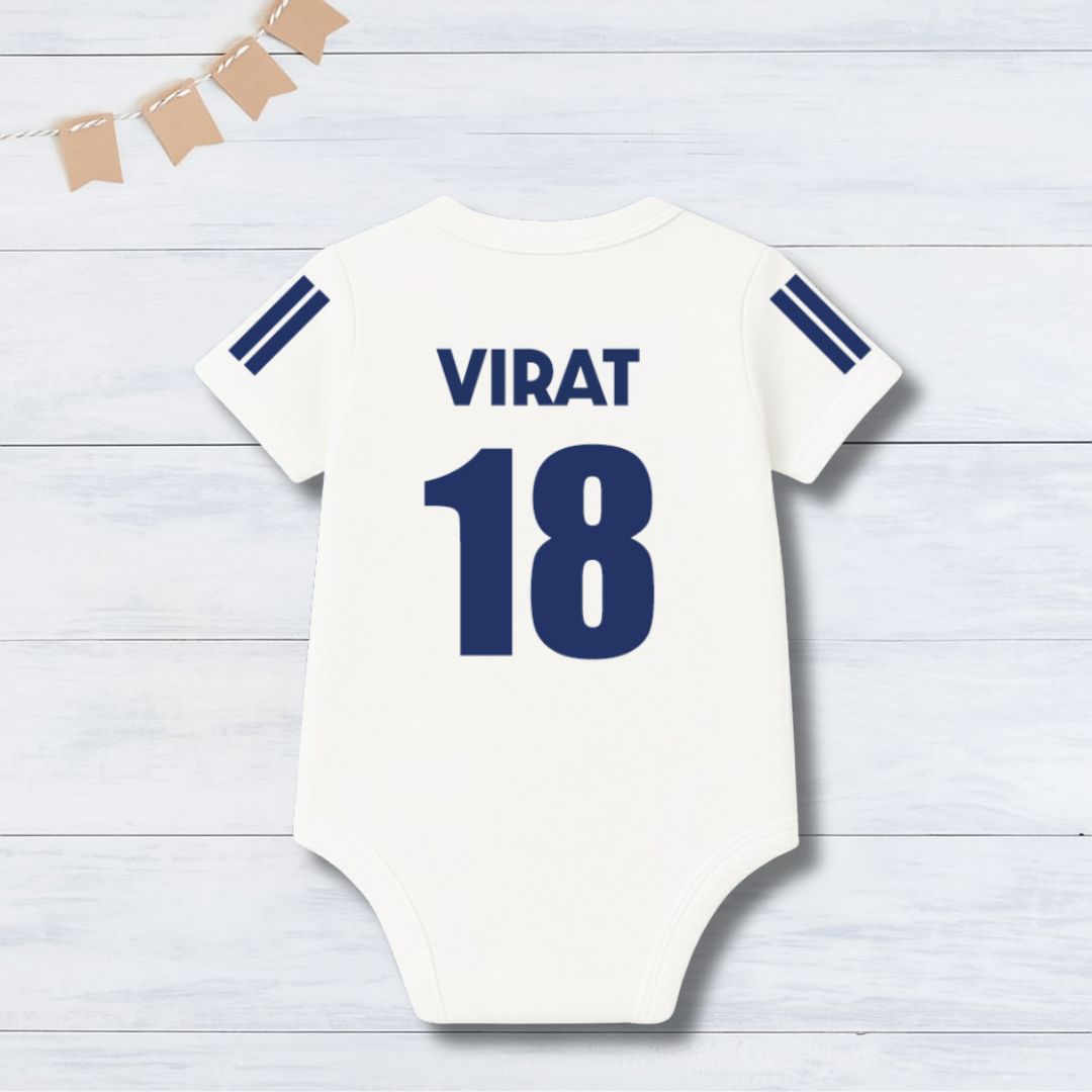 Indian Jersey Romper With Customized Baby Name_ White Romper