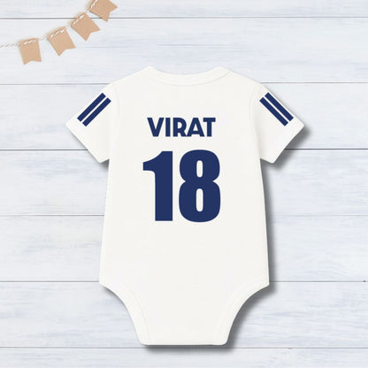 Indian Jersey Romper With Customized Baby Name_ White Romper