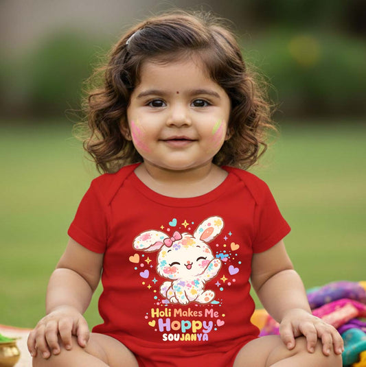 New Born & Baby Clothing | Holi Makes Me Happy  With Customized Baby Name Red Holi Dress | Soft Cotton