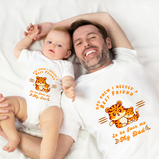 Father's Day Twinning Sets T-shirt and onesie Dad and Son tiger _white