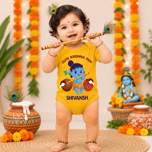 Cute Krishna Fan with customised name _Yellow Onesie