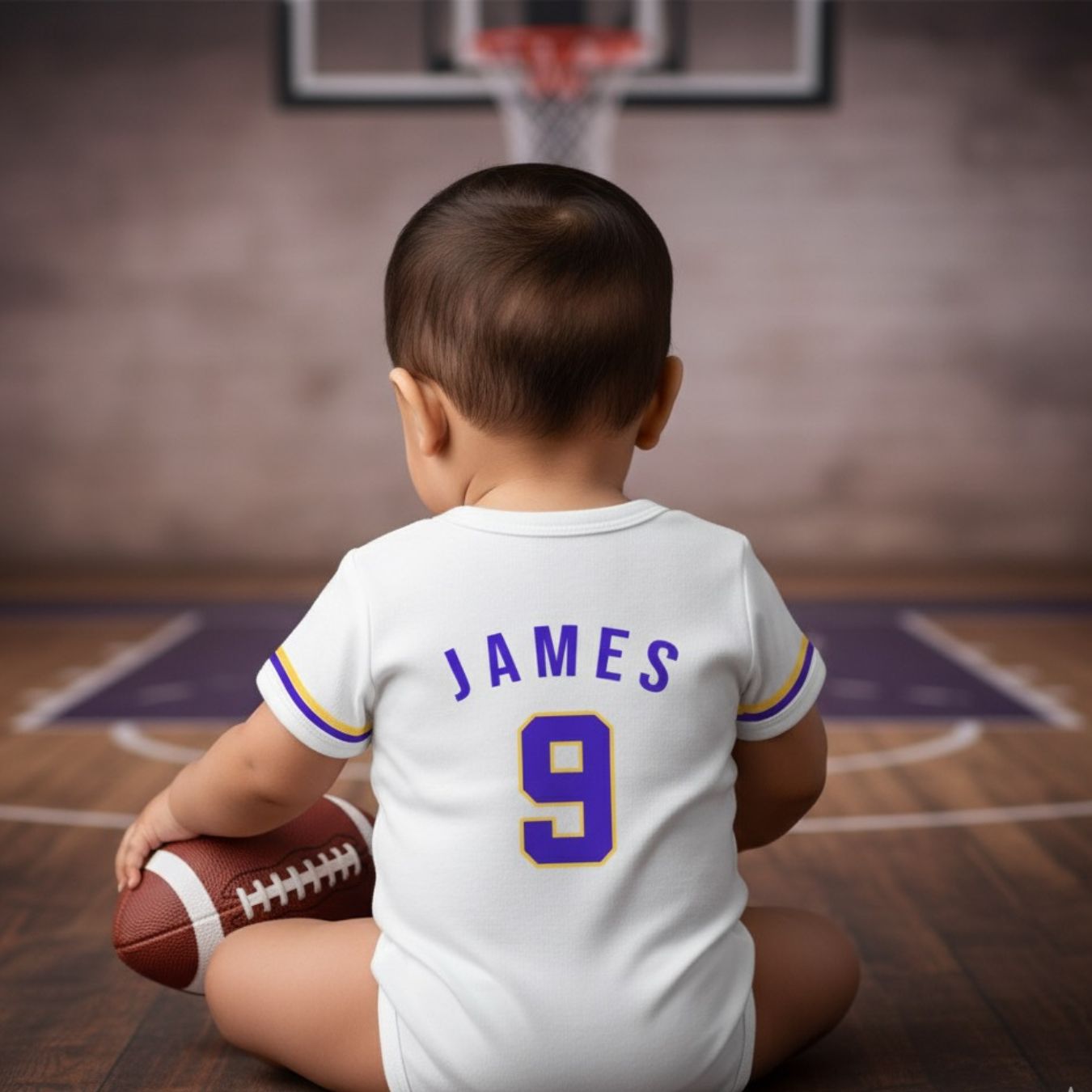 White Basketball Jersey Inspired With Customized Baby Name Bodysuit _ White Bodysuit