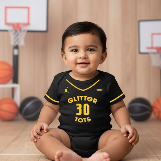 Black Basketball Jersey Inspired With Customized Baby Name Bodysuit _  Black Bodysuit