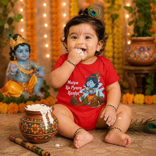 Maiya ka pyara kanha_ Red Onesie