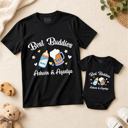 New Born & Baby Clothing | Best Buddies Twinning Sets T-shirt and onesie With Custom Baby Name | Soft T-shirt