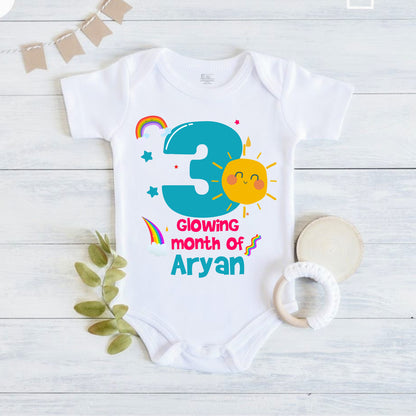 Infant monthly birthday with customized name 12 Months of Love and Happiness onesies