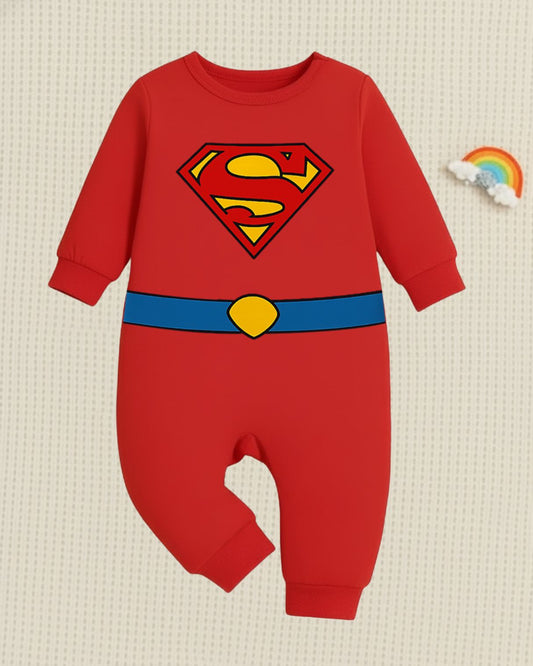 Super Baby Onesie – Cartoon With Customized Baby Name  _ Full Red Romper