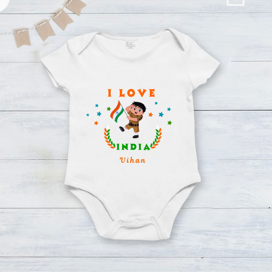 I Love My India with customised baby name _White Onesie