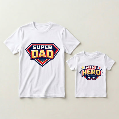 New Born & Baby Clothing | Super Dad & Mini Hero Dad & Son Twinning White Sets | Soft T-shirt