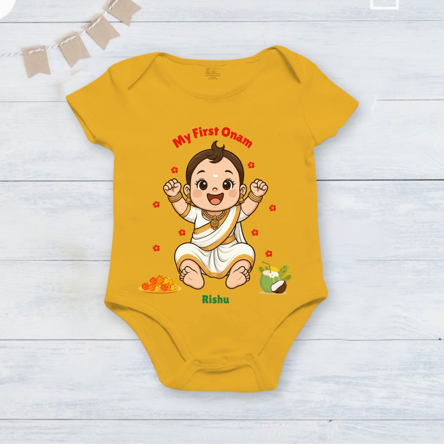My First Onam with customised name_Yellow Romper
