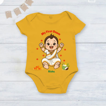 My First Onam with customised name_Yellow Romper