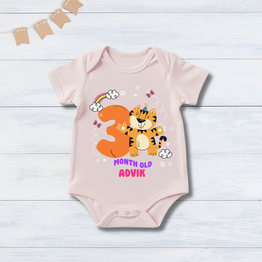 3rd Infant monthly birthday Months of Baby Tiger _ Customized name Pink Onesie