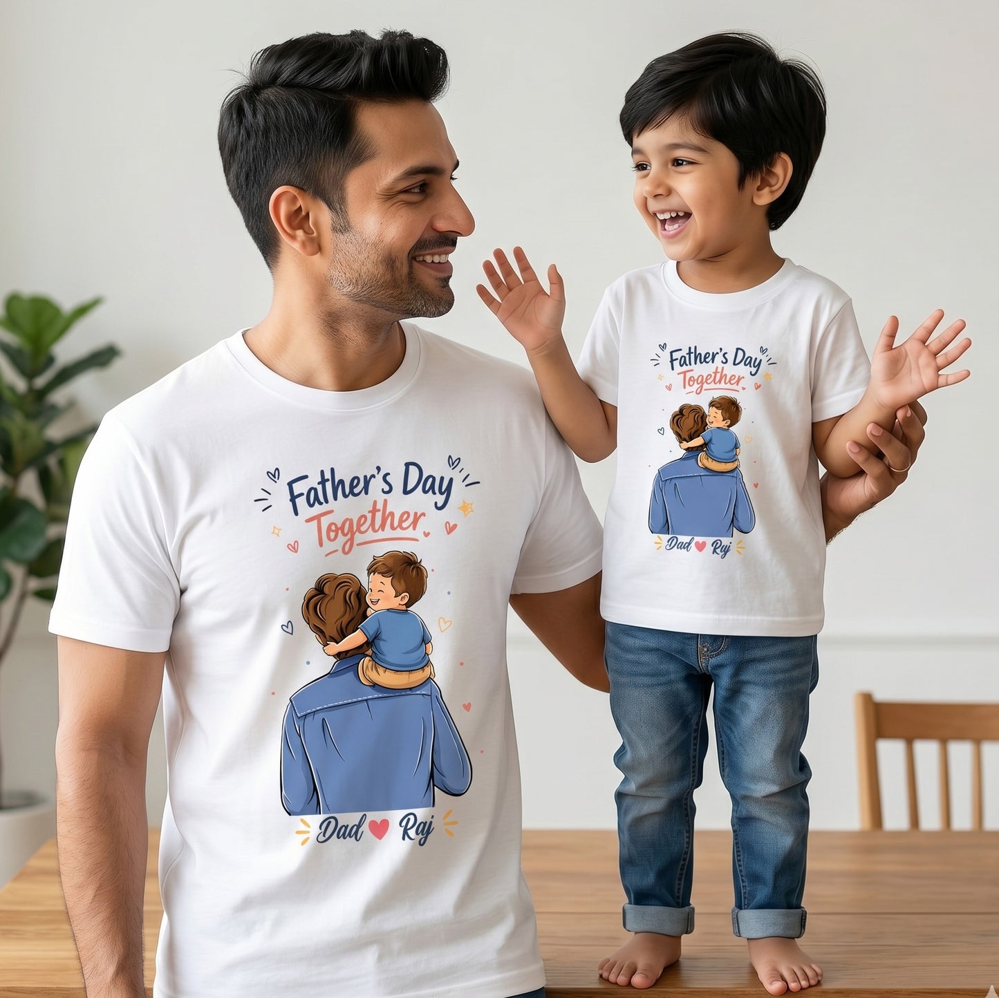 New Born & Baby Clothing | Happy Father's Day Together Dad & Son Twinning White Sets T-shirt  | Soft T-shirt