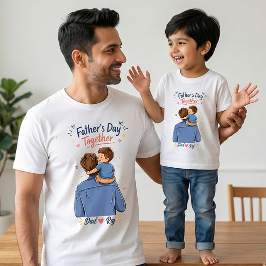 New Born & Baby Clothing | Happy Father's Day Together Dad & Son Twinning White Sets T-shirt  | Soft T-shirt