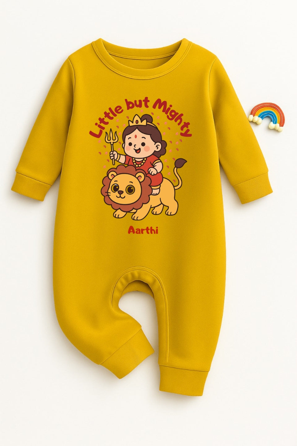 Littel But Mighty with Customized Baby Name _ Full Yellow Romper