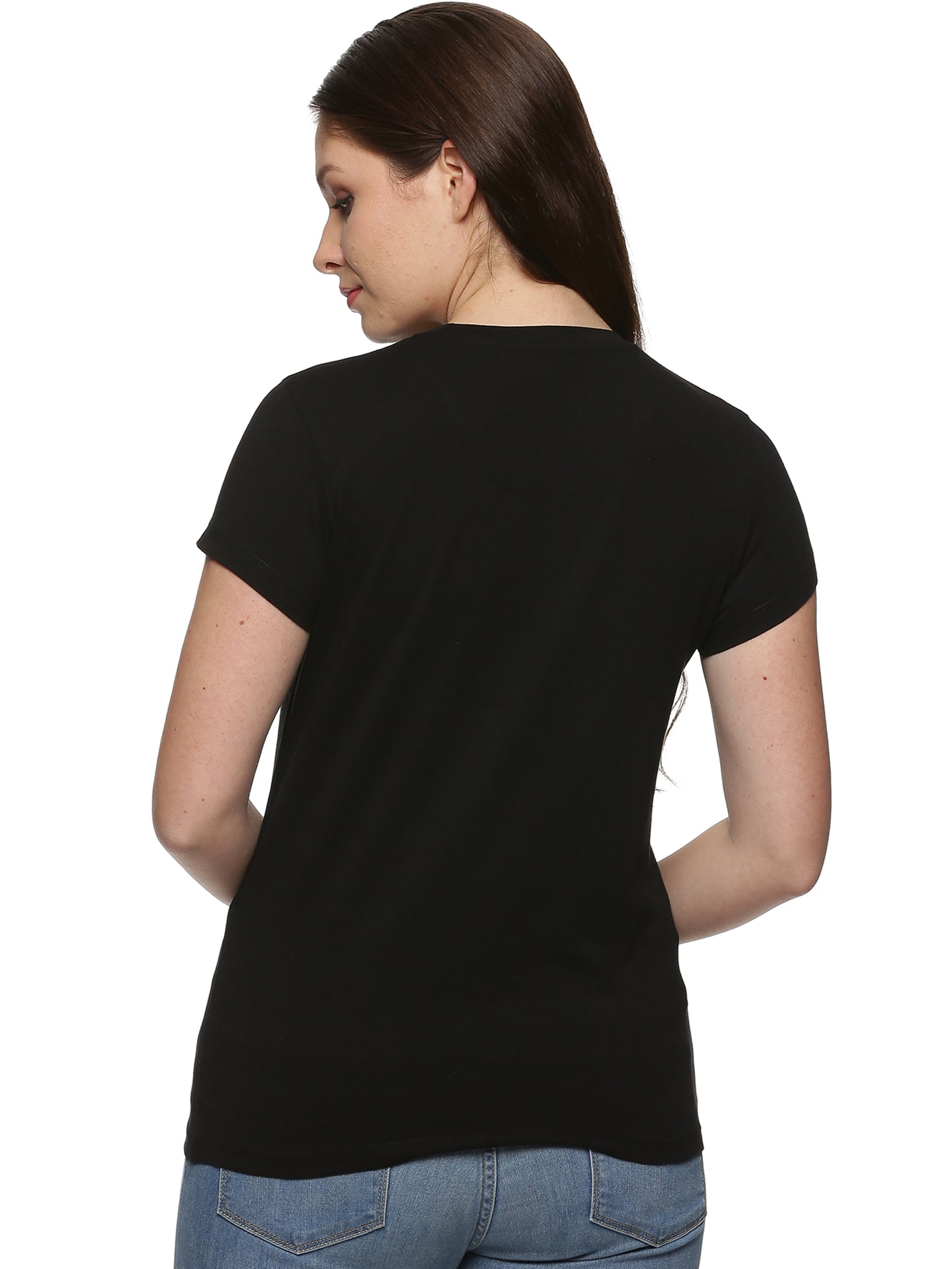 Women Round Neck Basic Organic Cotton Tee Black