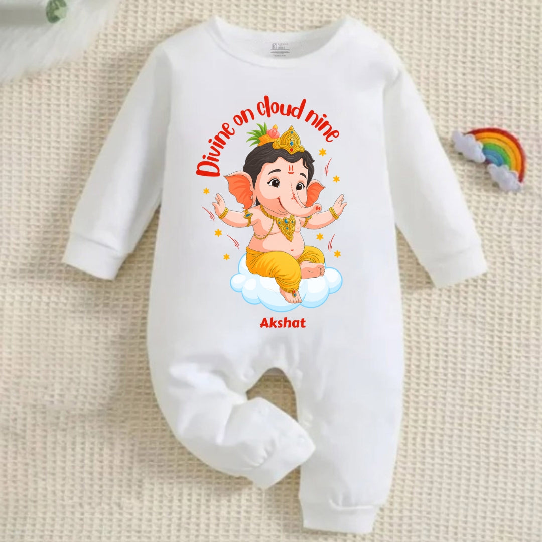 Divine On Cloud Nine with customised name_ Full White Romper