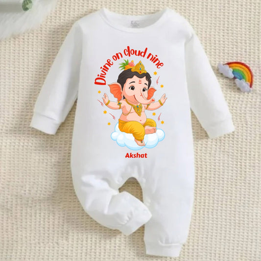 Divine On Cloud Nine with customised name_ Full White Romper