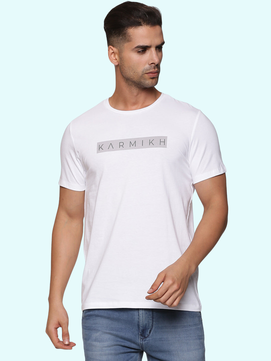Men Round Neck Classic Karmikh Organic Cotton T-Shirt - White
