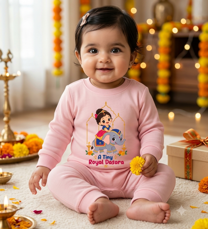A Tiny Royal Dasara With Customized Baby Girl Name _ Full Pink Romper