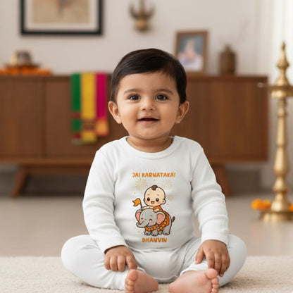 Jai Karnataka ! With Customized Baby Name  _ White Full Romper