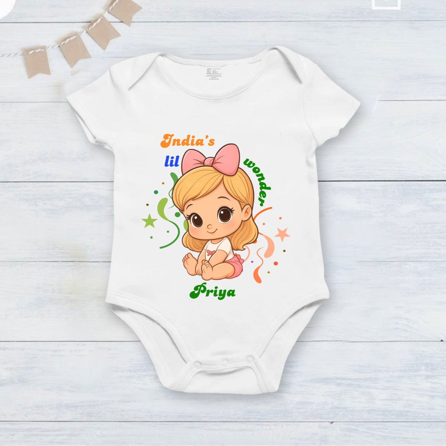 India's Little Wonder with customised baby girl  name _White Onesie