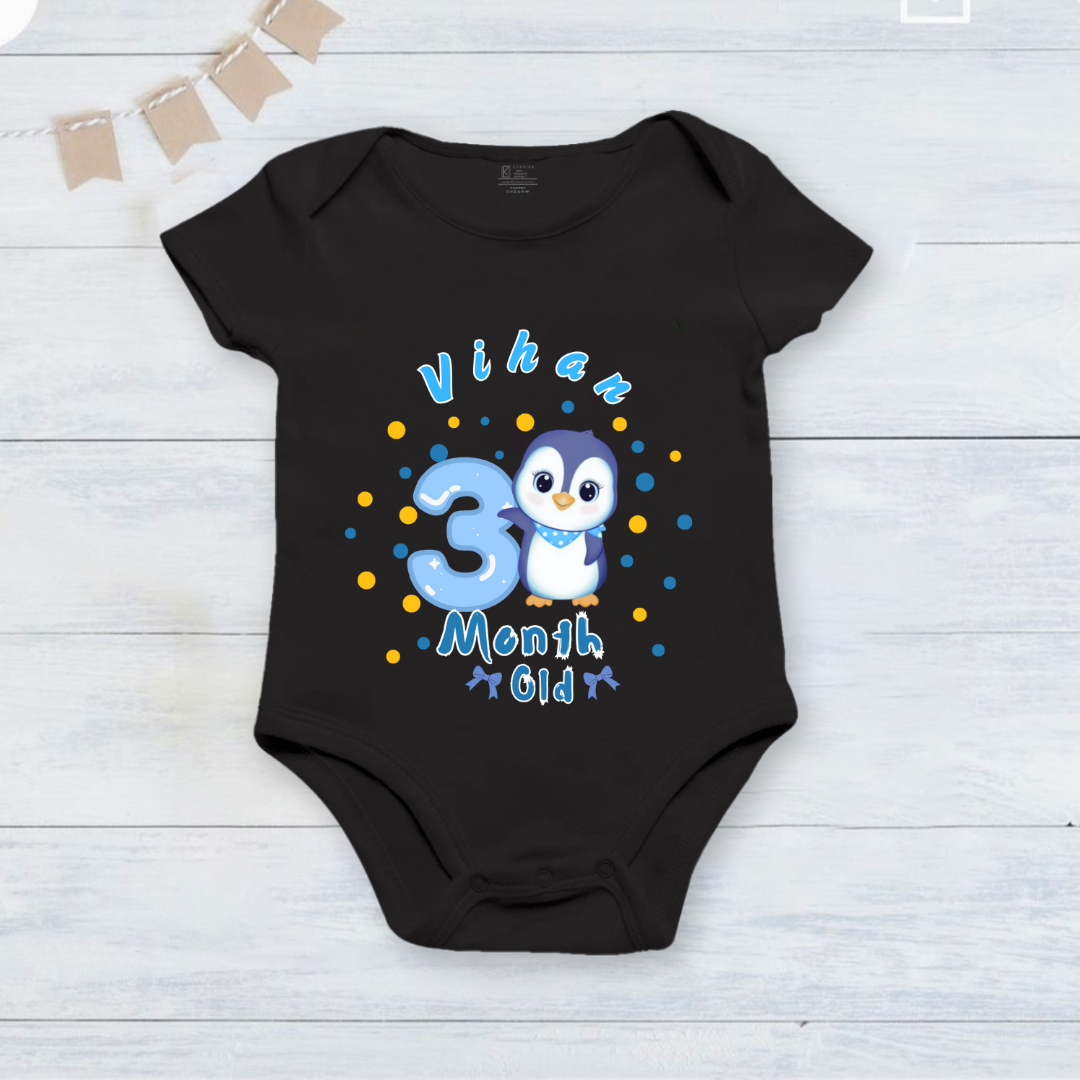 Infant monthly birthday_ With Customized Name Stylish Black Onesies