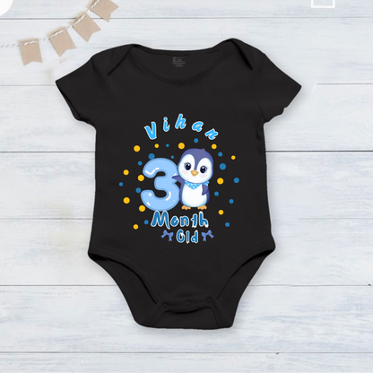 Infant monthly birthday_ With Customized Name Stylish Black Onesies