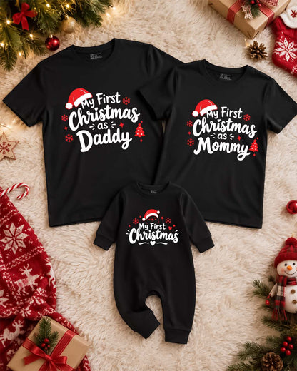 Our First Christmas As Mom & Dad  _ Black Family Twinning T-shirts