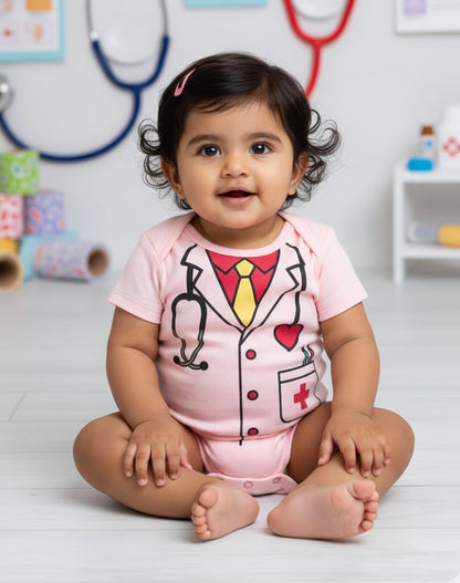 Cute Little Doctor Baby Photoshoot Outfit With Customized Baby Name for Newborns & Infants | Soft Cotton