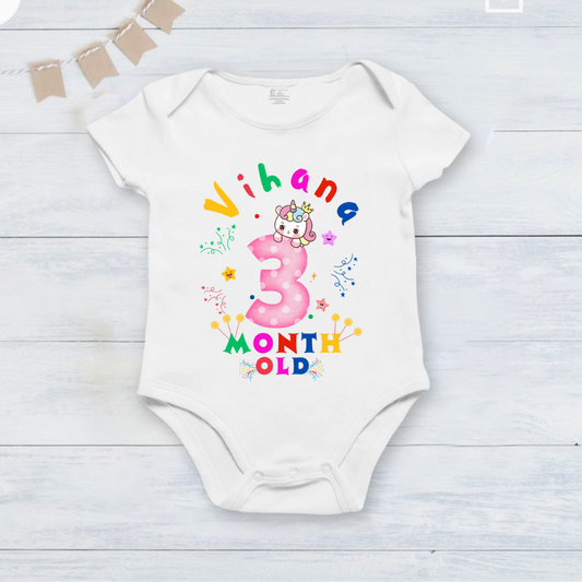 3rd Infant monthly birthday 12 Months of Love_ Customized name White Onesie