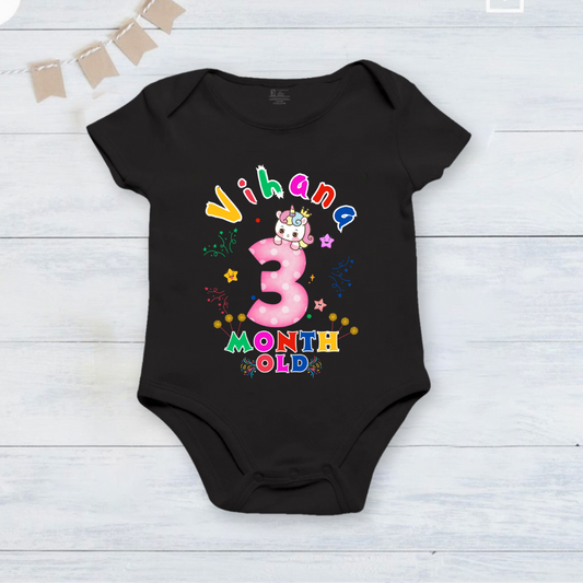 3rd Infant monthly birthday_ With Customized Baby Name Stylish Black Onesies