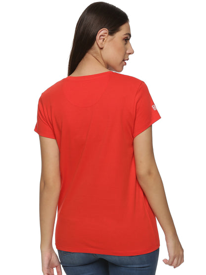 Women Round Neck Basic Organic Cotton Tee Bright Red